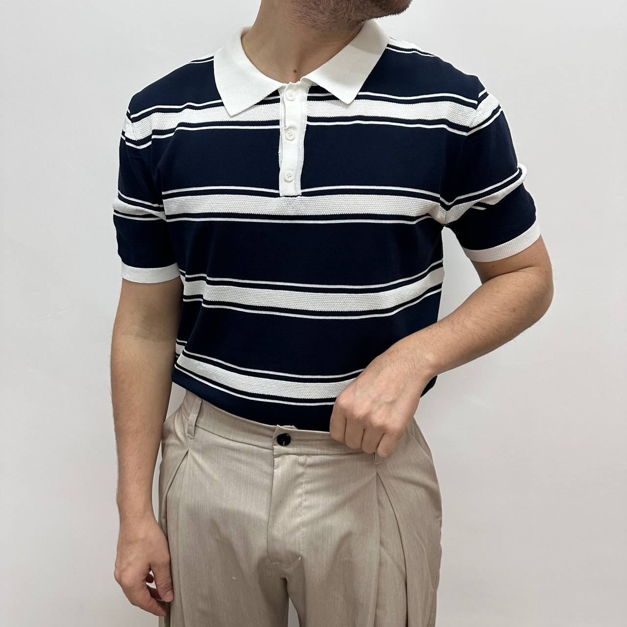 Polo riga blu