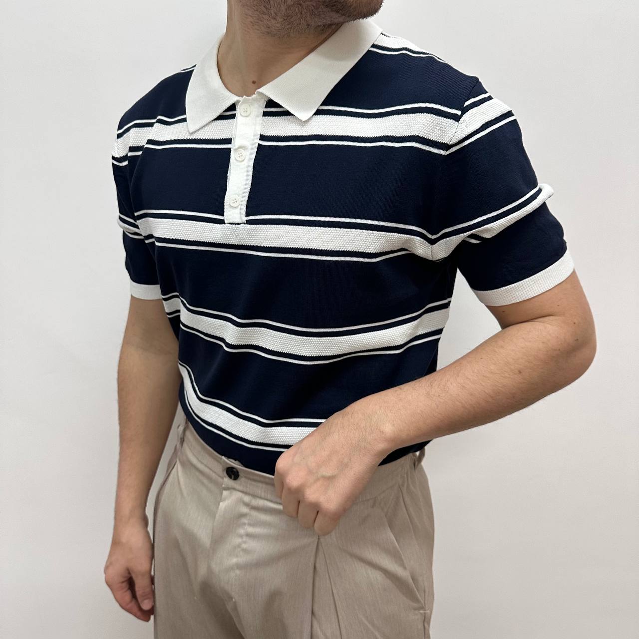 Polo riga blu