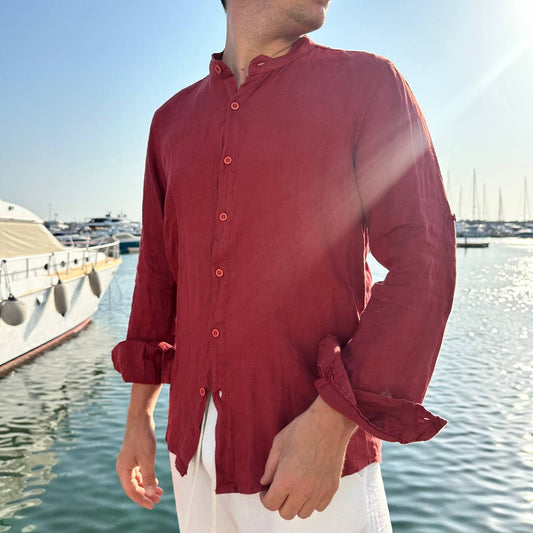 Camicia in lino collo coreano fragola