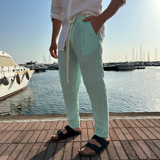 Pantalone in lino verde acqua