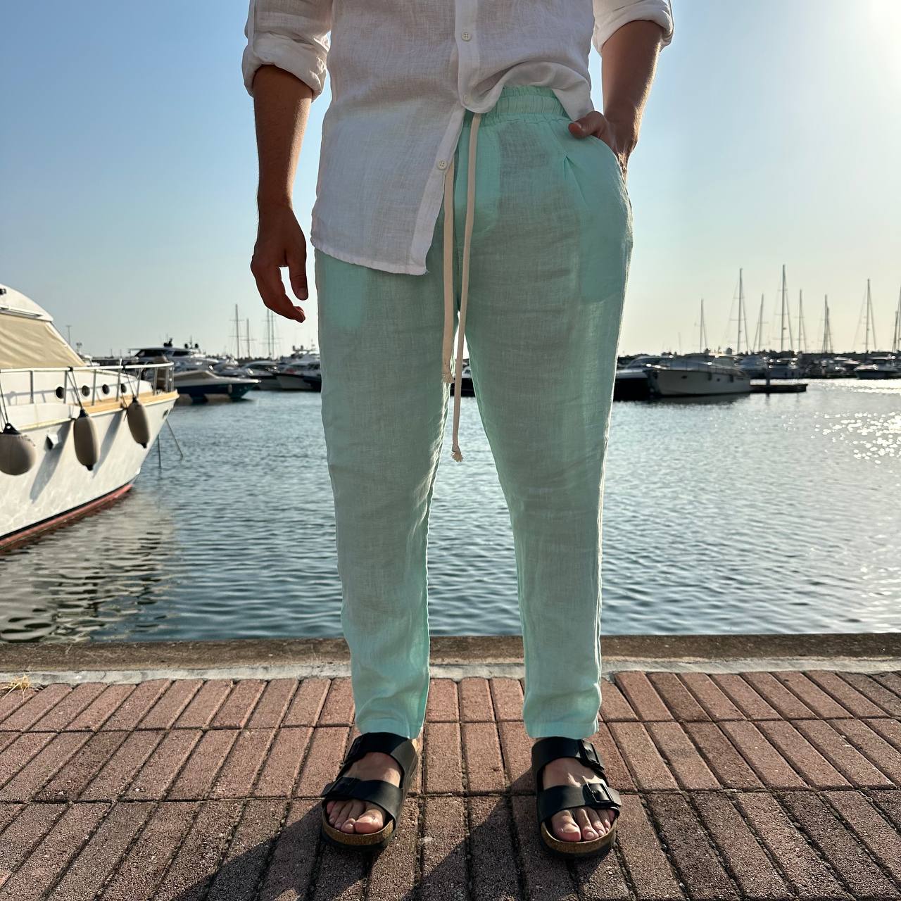 Pantalone in lino verde acqua