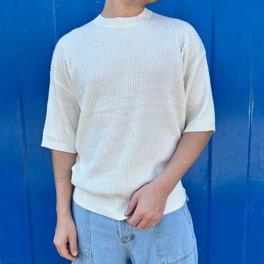 T-shirt in filo a costine bianca