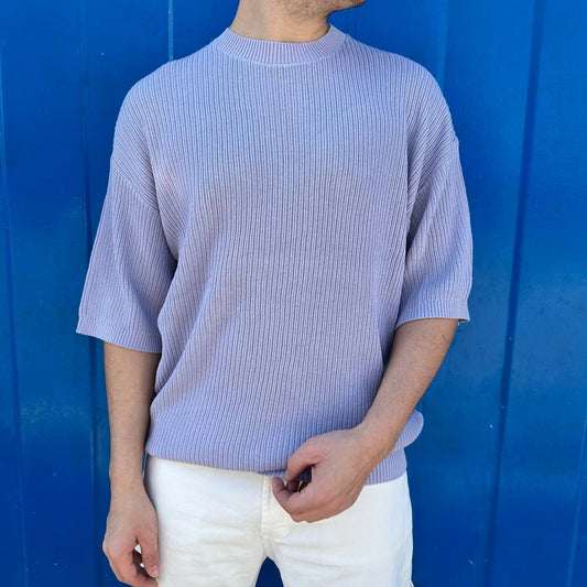 T-shirt in filo a costine viola