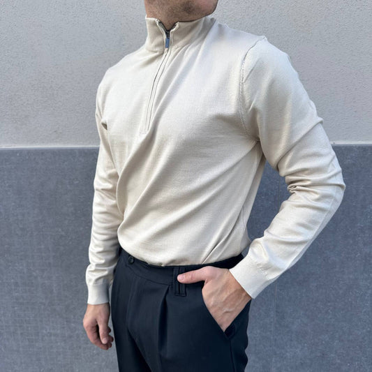 Maglione Casual Con Zip Beige