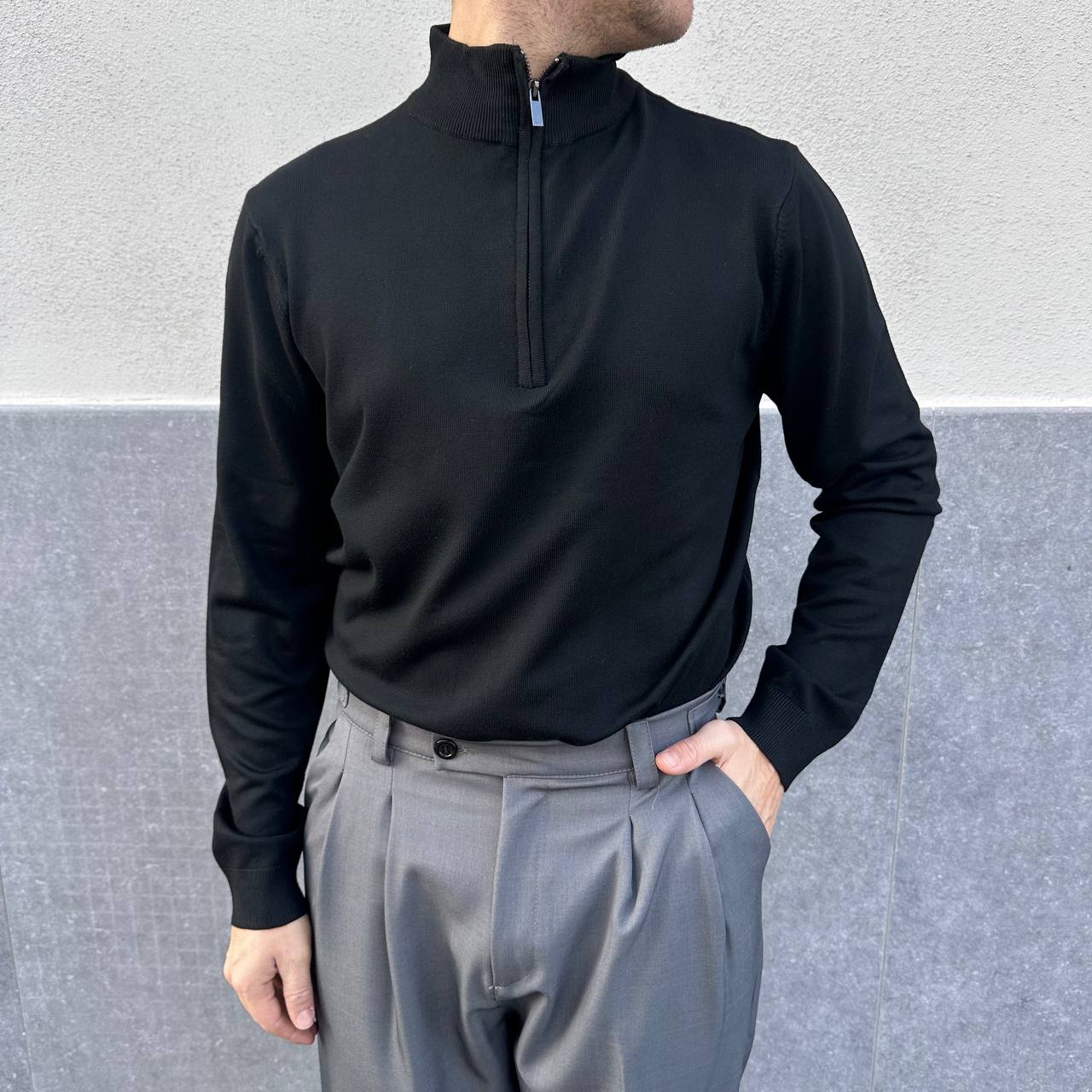 Maglione casual con zip Nera