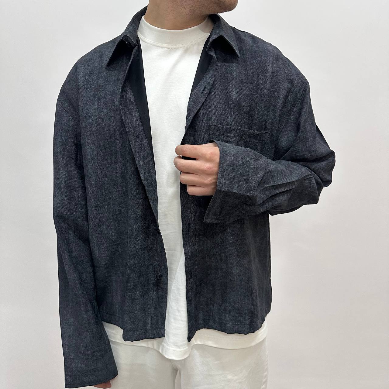 Camicia Crop Marmorizzata Nera