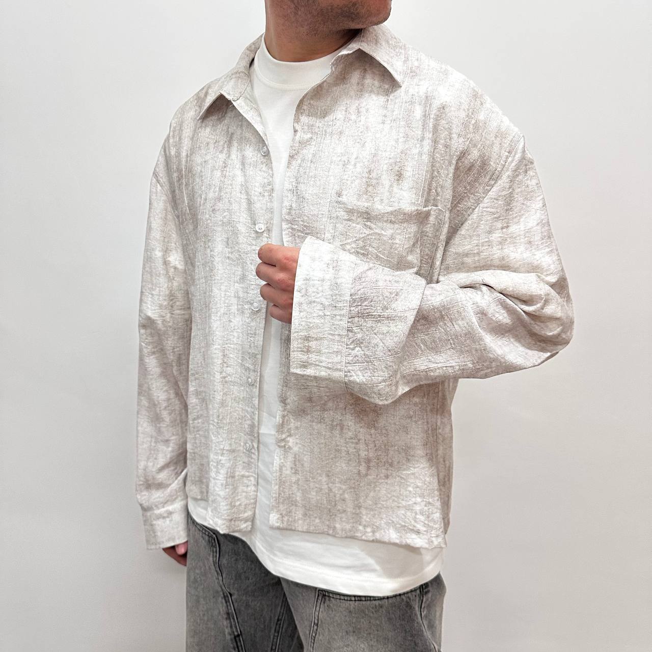 Camicia Crop Marmorizzata Beige