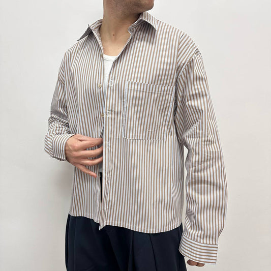 Camicia crop riga marrone