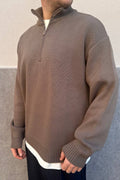 Pull mezza zip marrone