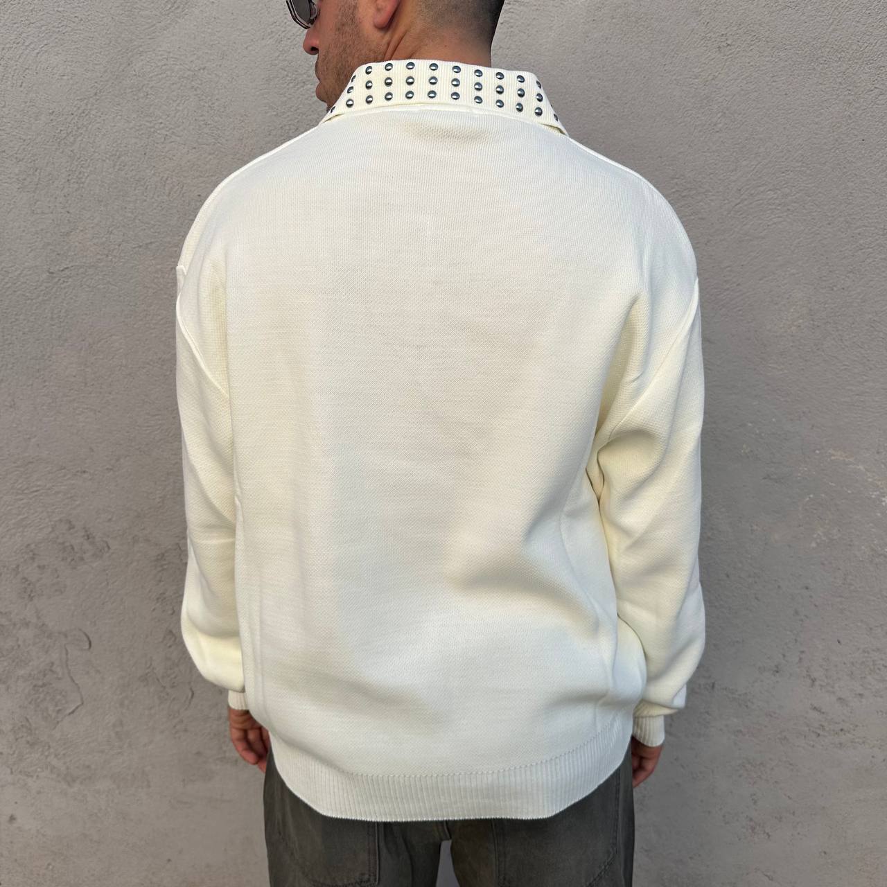 Polo mezza zip borchia bianca