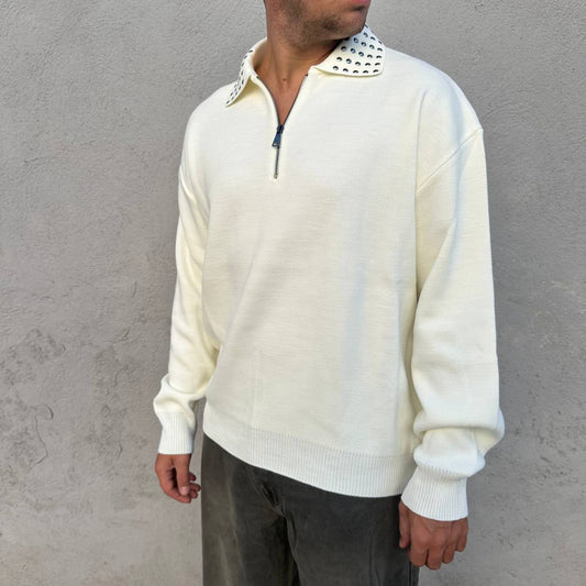 Polo mezza zip borchia bianca