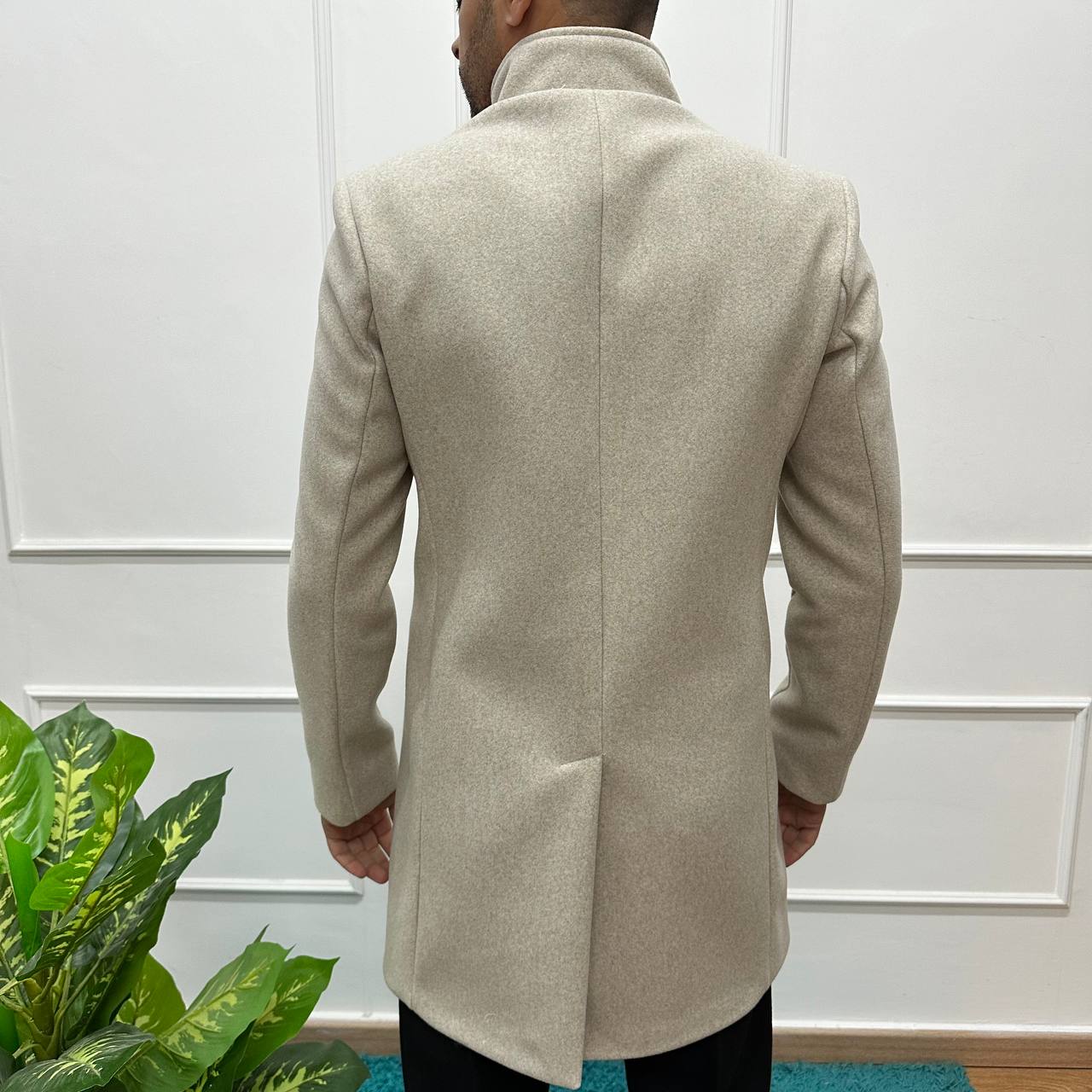 Cappotto collo coreano beige