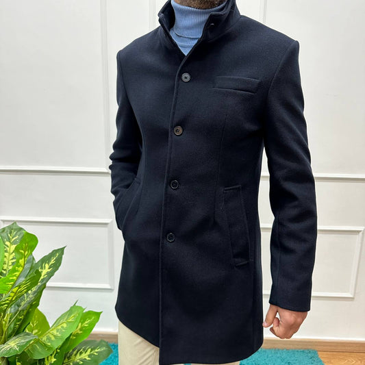 Cappotto collo coreano blu