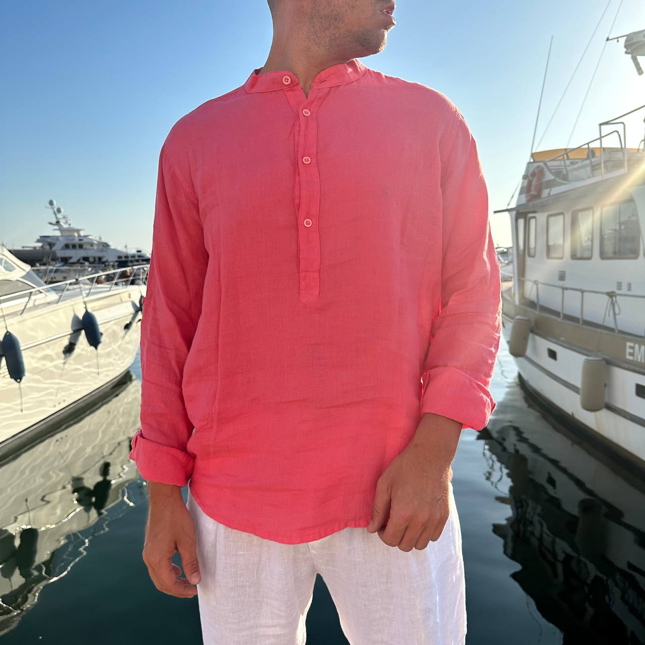 Camicia in lino 4 bottoni fragola