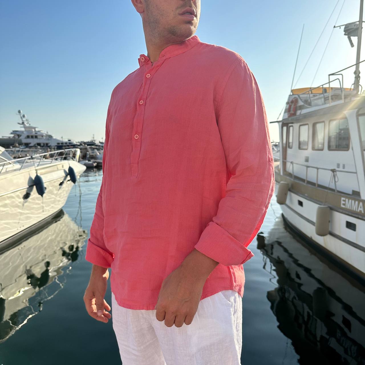 Camicia in lino 4 bottoni fragola