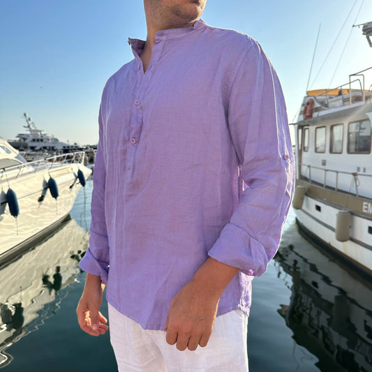 Camicia in lino 4 bottoni viola