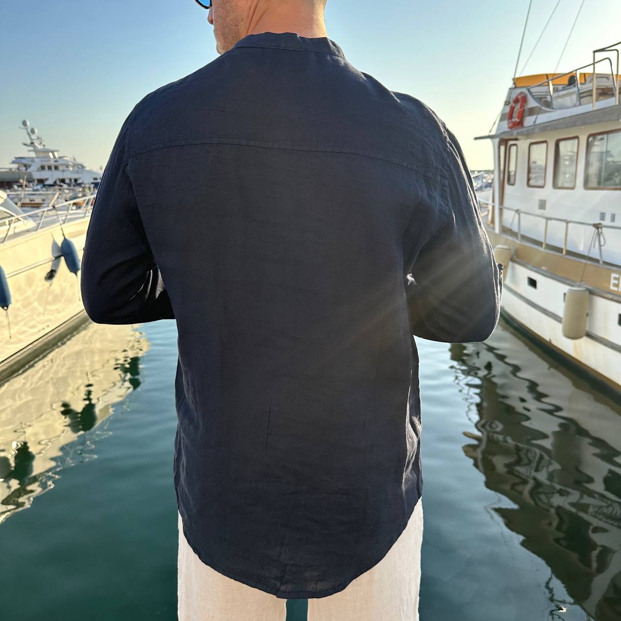 Camicia in lino 4 bottoni blu