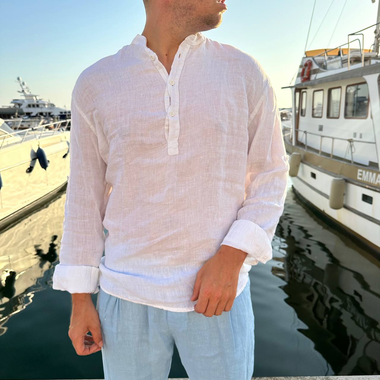 Camicia in lino 4 bottoni bianca