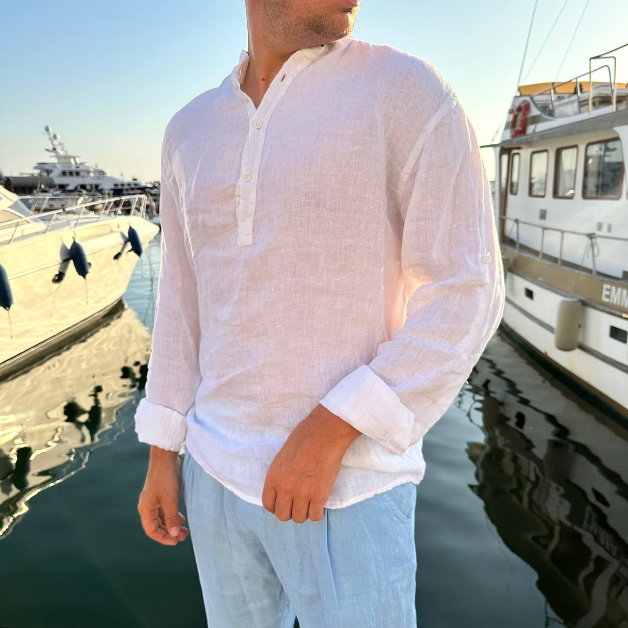 Camicia in lino 4 bottoni bianca