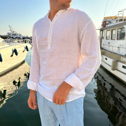 Camicia in lino 4 bottoni bianca