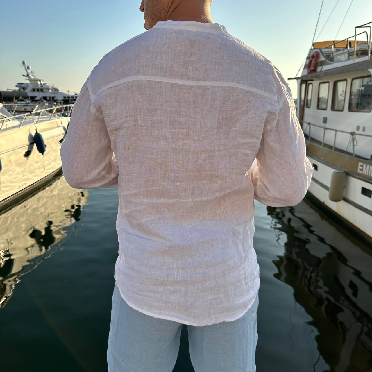 Camicia in lino 4 bottoni bianca