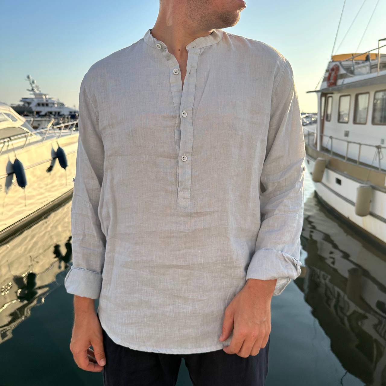 Camicia in lino 4 bottoni piombo