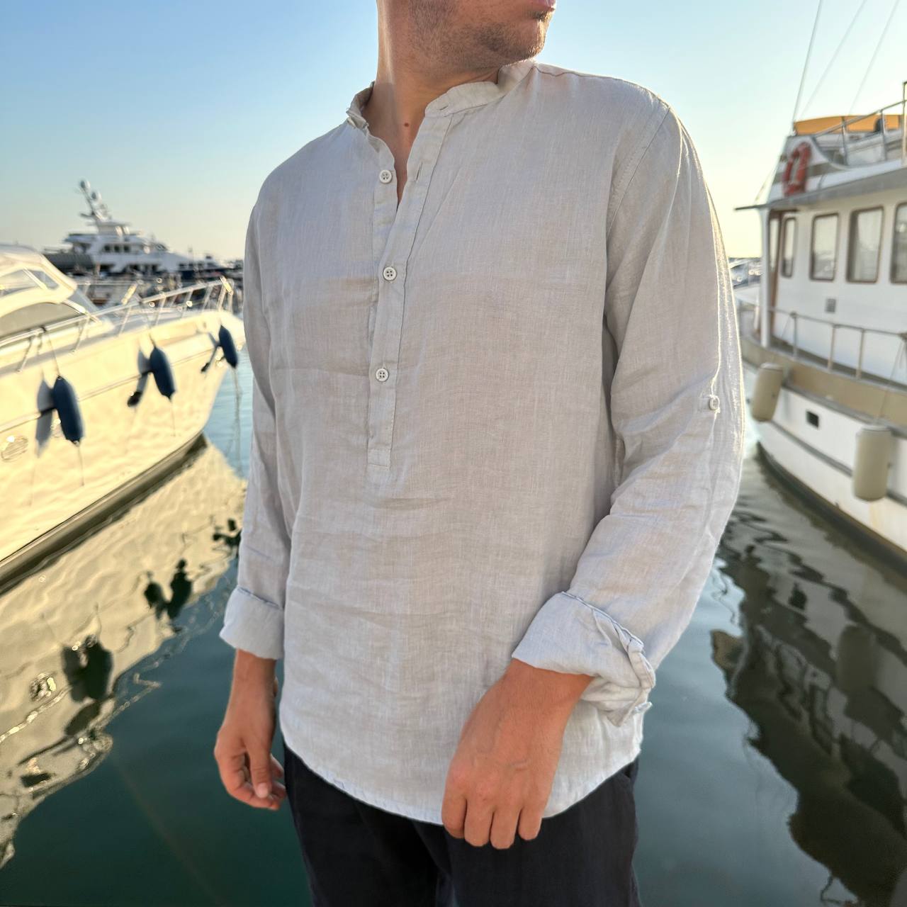 Camicia in lino 4 bottoni piombo