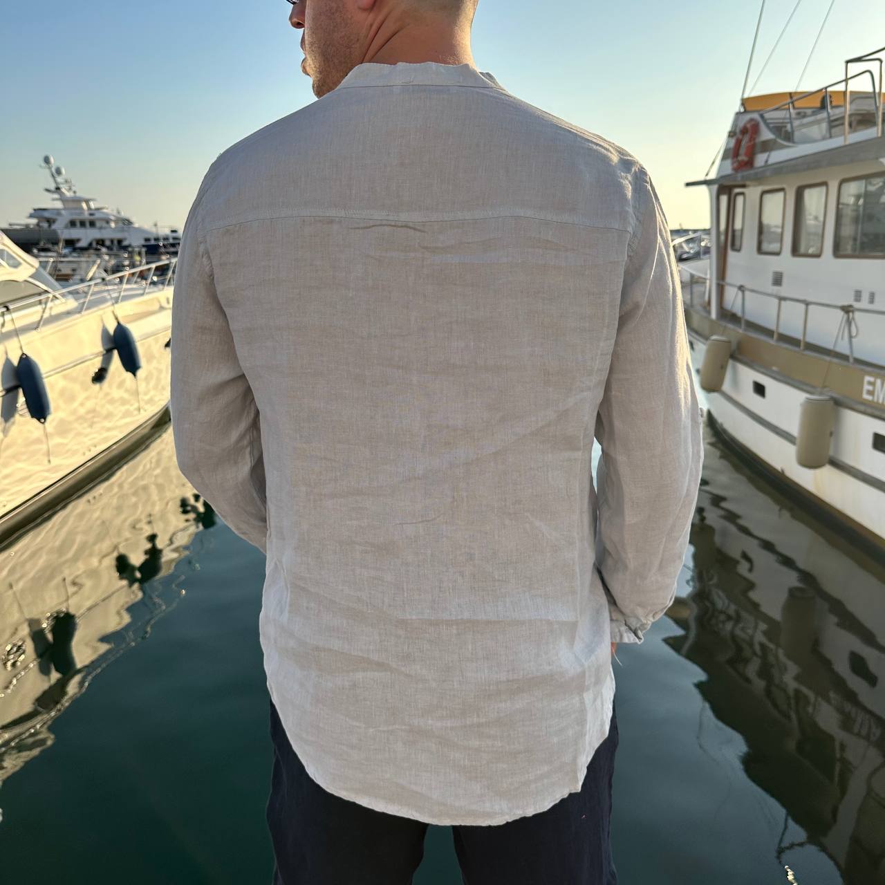 Camicia in lino 4 bottoni piombo