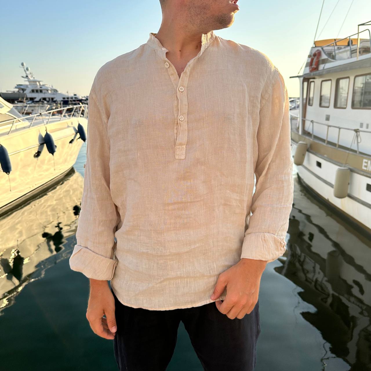 Camicia in lino 4 bottoni beige