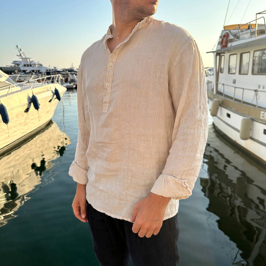 Camicia in lino 4 bottoni beige