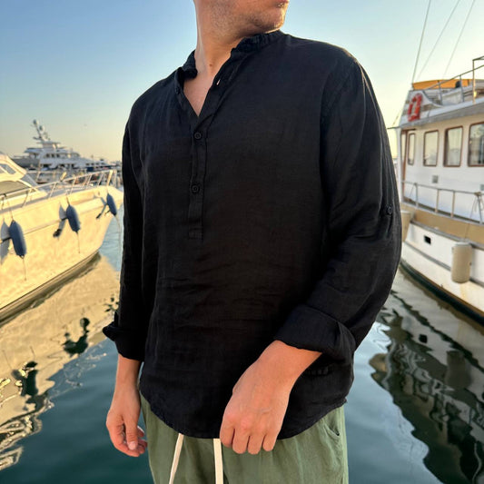 Camicia in lino 4 bottoni nera