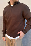 Pull mezza zip marrone