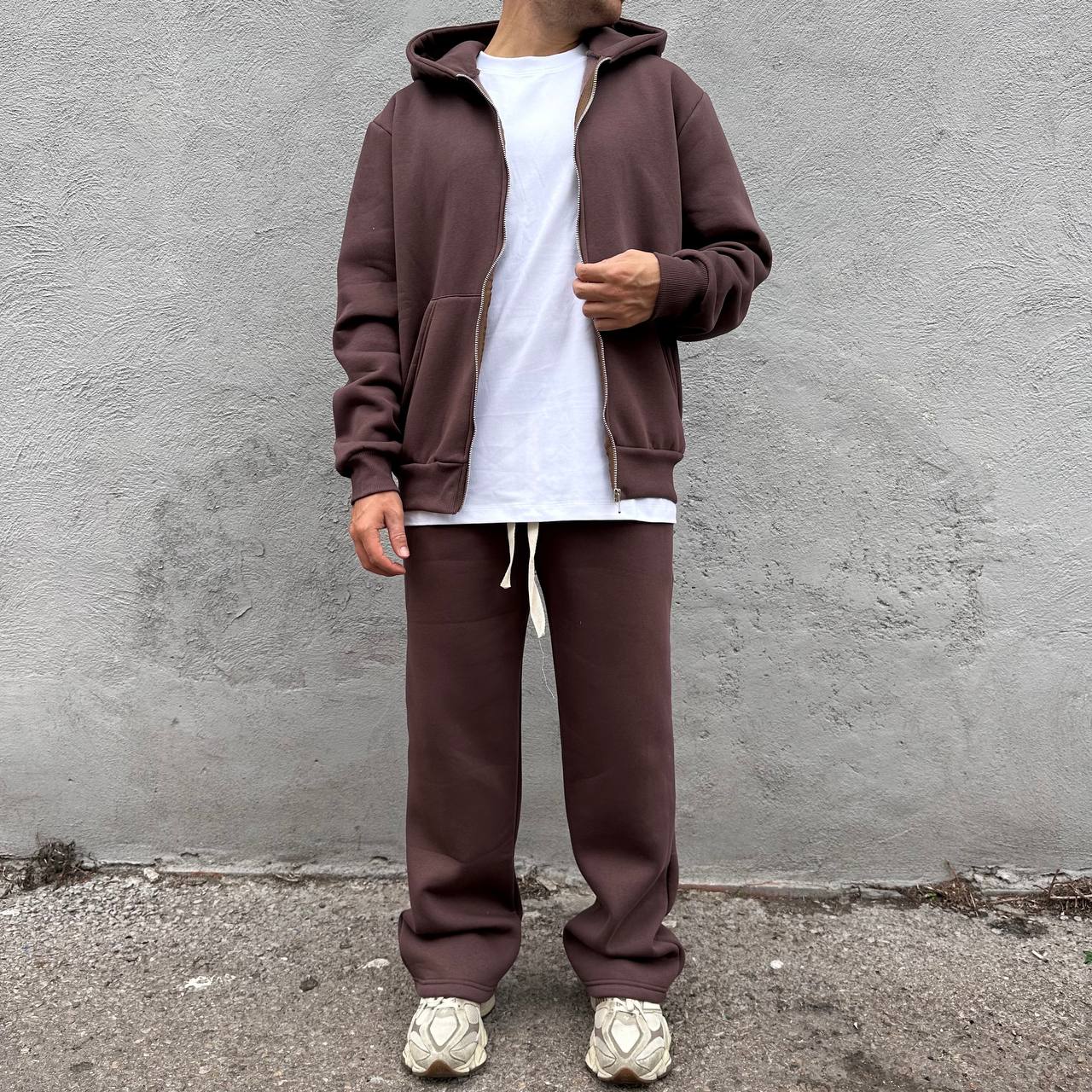 Tuta Palazzo Con Zip Marrone