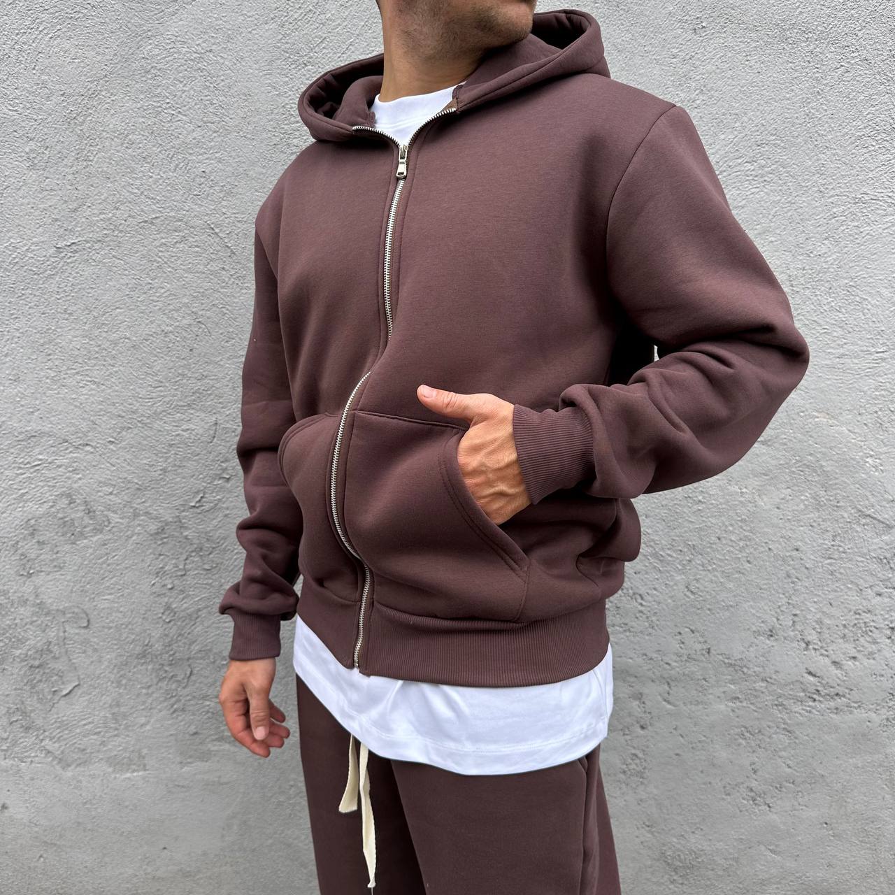 Tuta Palazzo Con Zip Marrone