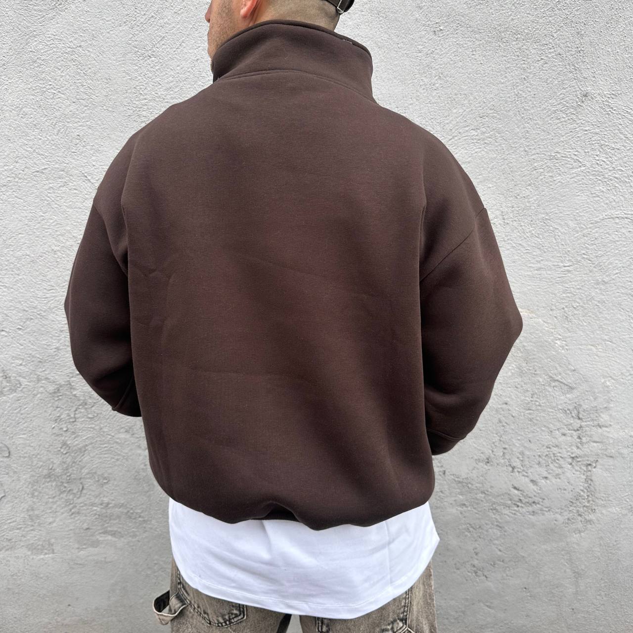 Felpa Crop Con Zip Marrone