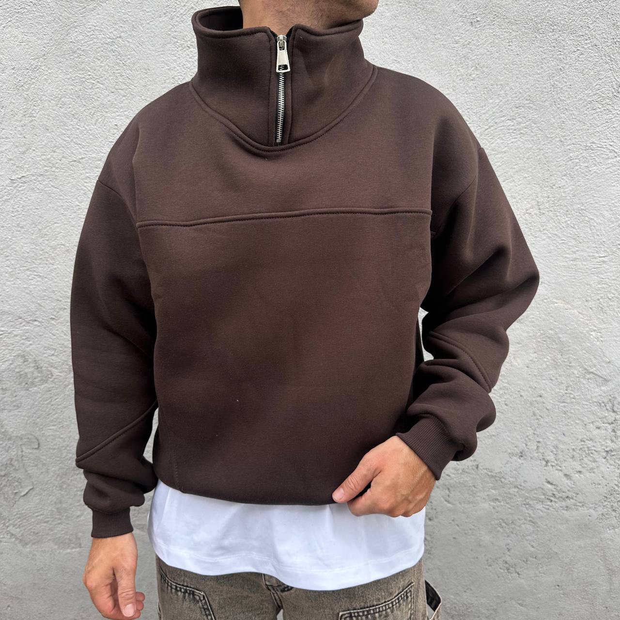 Felpa Crop Con Zip Marrone