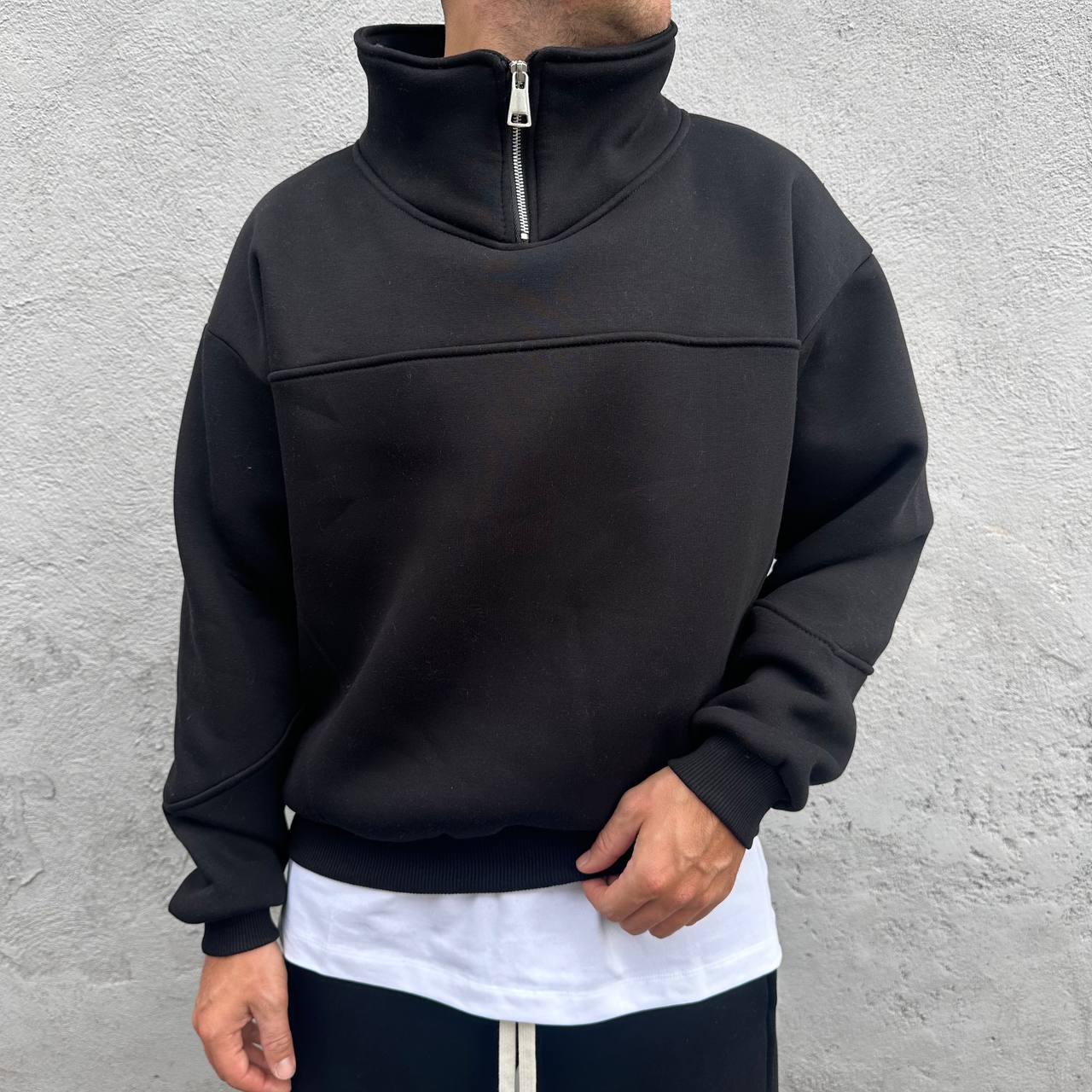 Felpa Crop Con Zip Nera