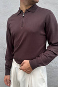 Polo Con Zip Marrone