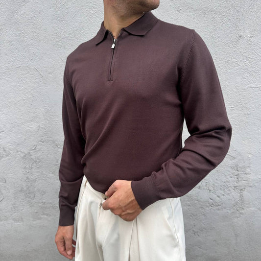 Polo Con Zip Marrone