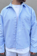 Camicia crop riga azzurra