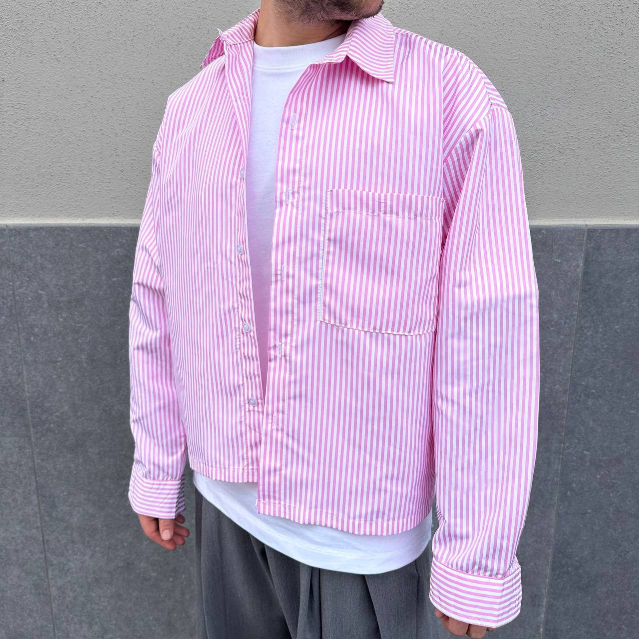 Camicia crop riga rosa