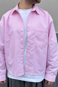Camicia crop riga rosa