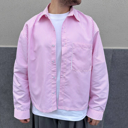 Camicia crop riga rosa