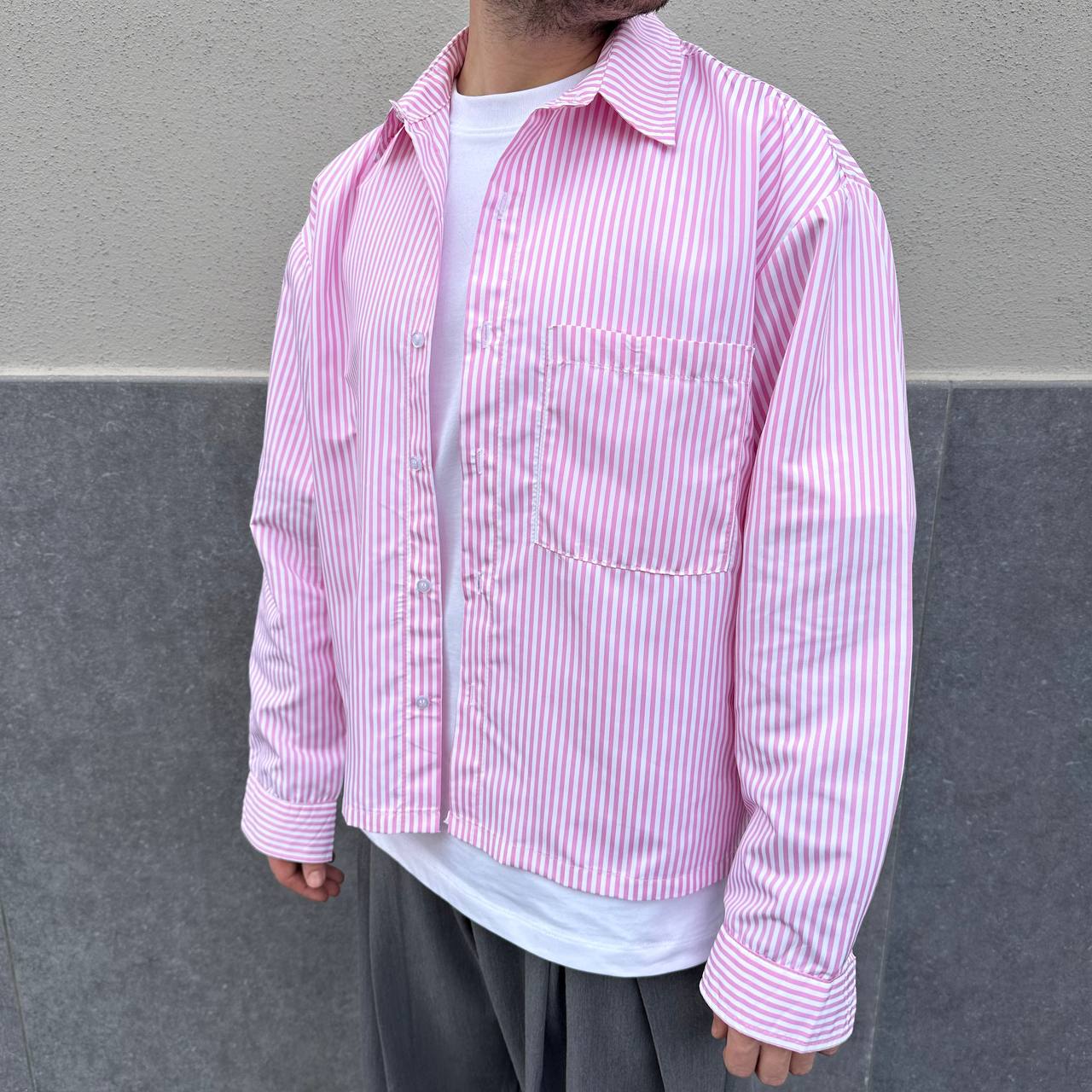 Camicia crop riga rosa