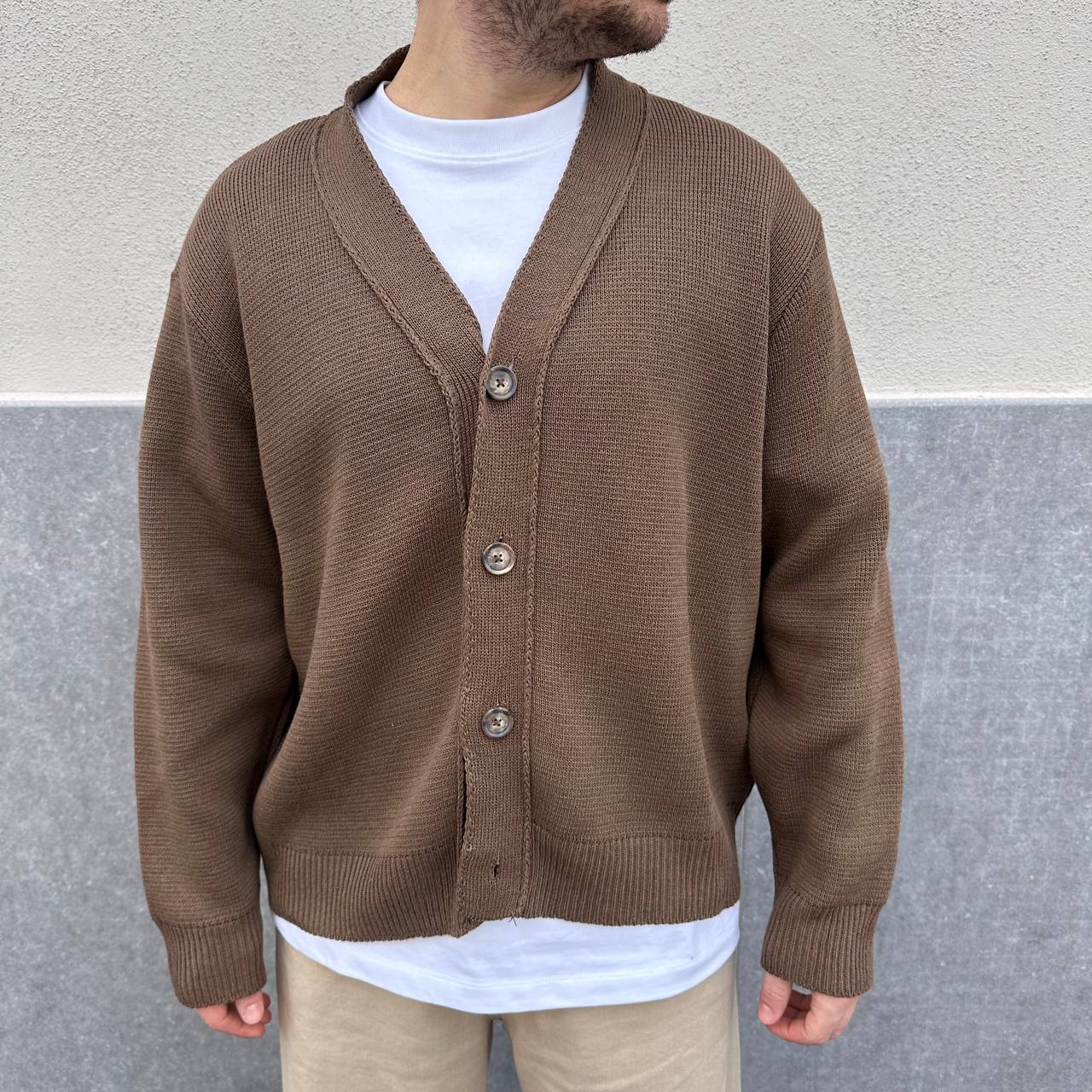 Cardigan in filo marrone