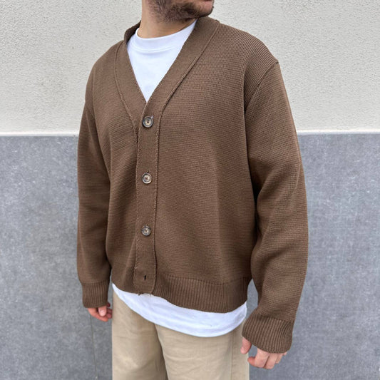 Cardigan in filo marrone