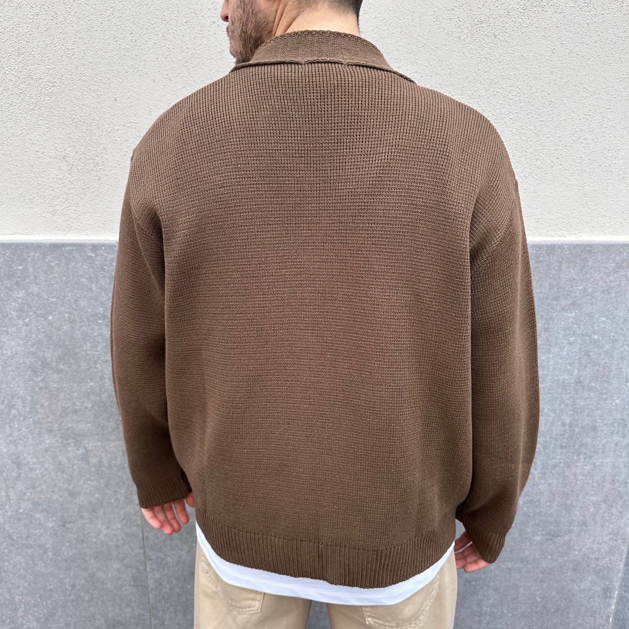 Cardigan in filo marrone