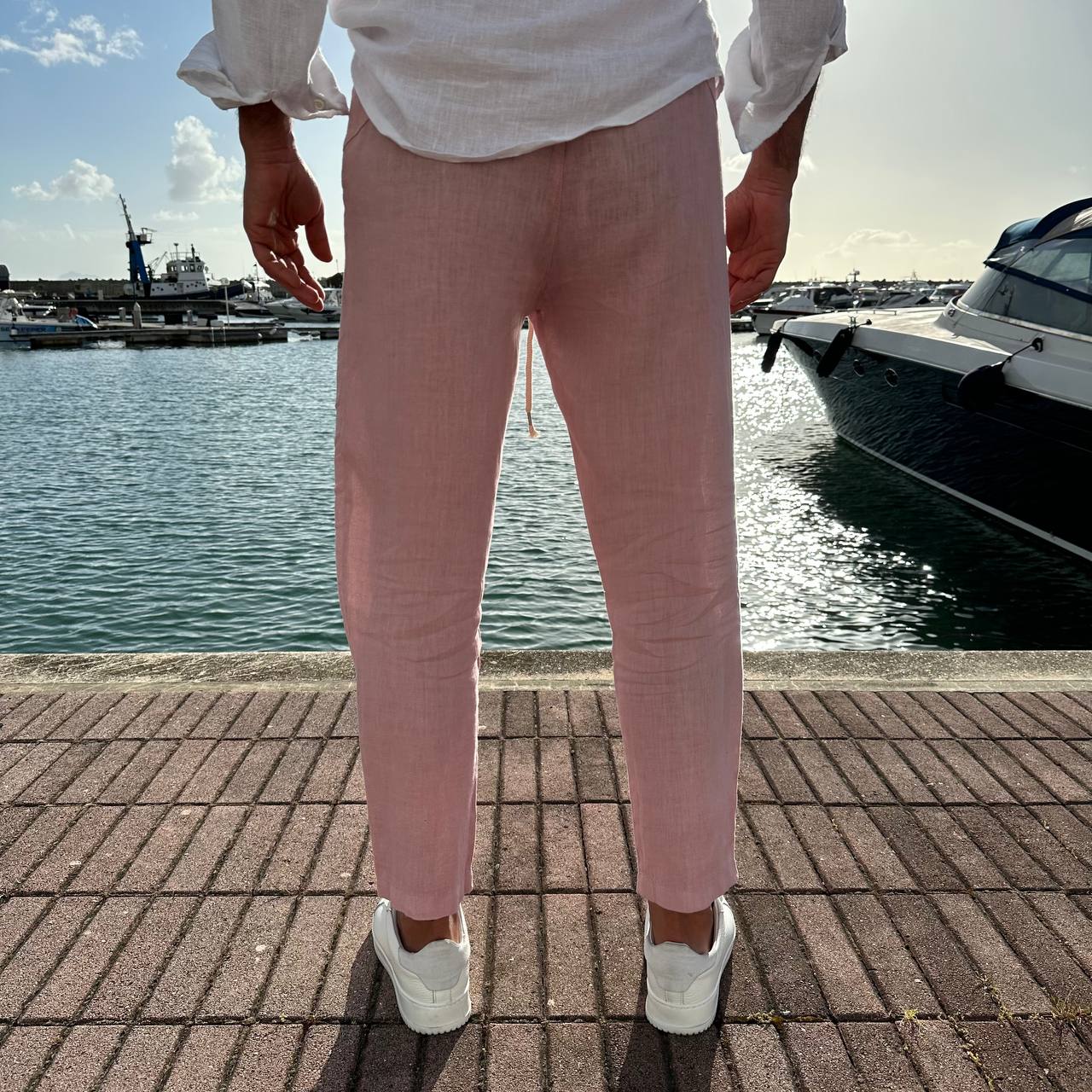 Pantalone in lino rosa