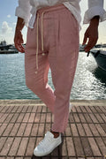 Pantalone in lino rosa