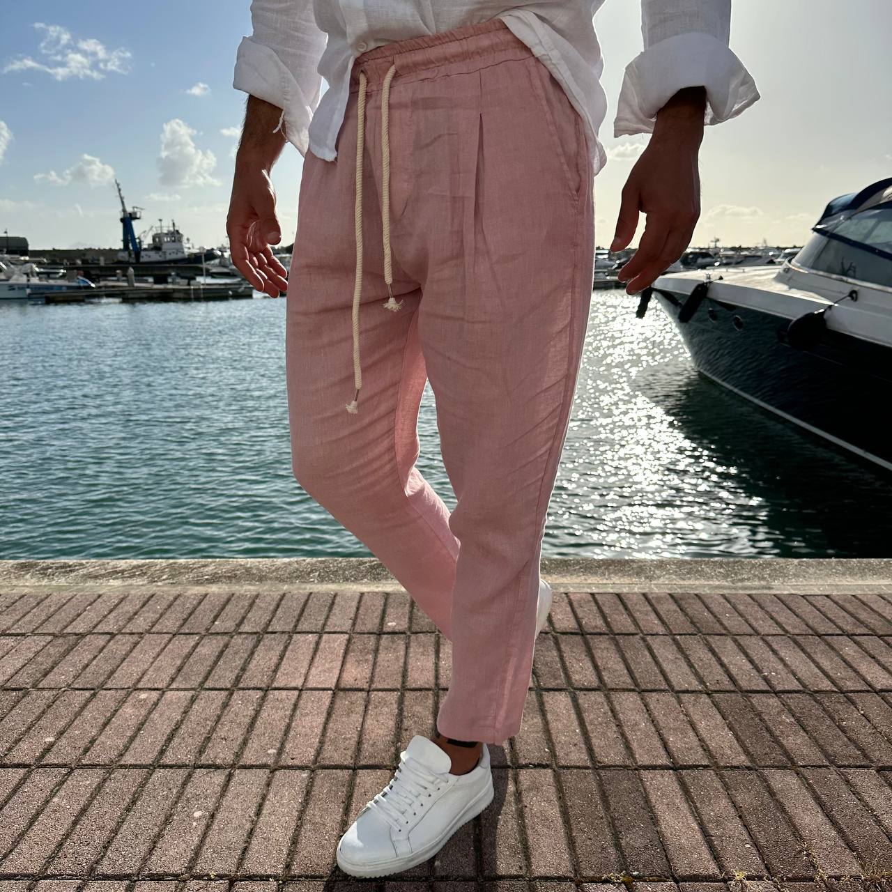 Pantalone in lino rosa